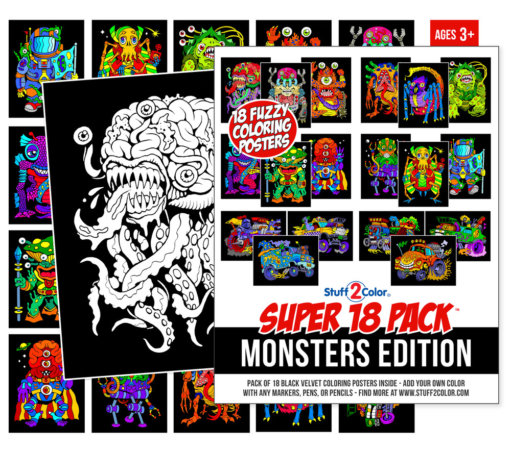Super 18 Pack of Fuzzy Velvet Coloring Posters (Monsters Edition) -  Stuff2Color