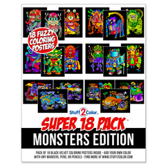 Super 18 Pack of Fuzzy Velvet Coloring Posters (Monsters Edition)