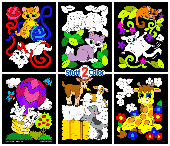 Download Pack of 6 Baby Animals Assorted Fuzzy Velvet Coloring Posters - Stuff2Color