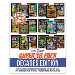 Super 18 Pack of Fuzzy Velvet Coloring Posters (Decades Edition)