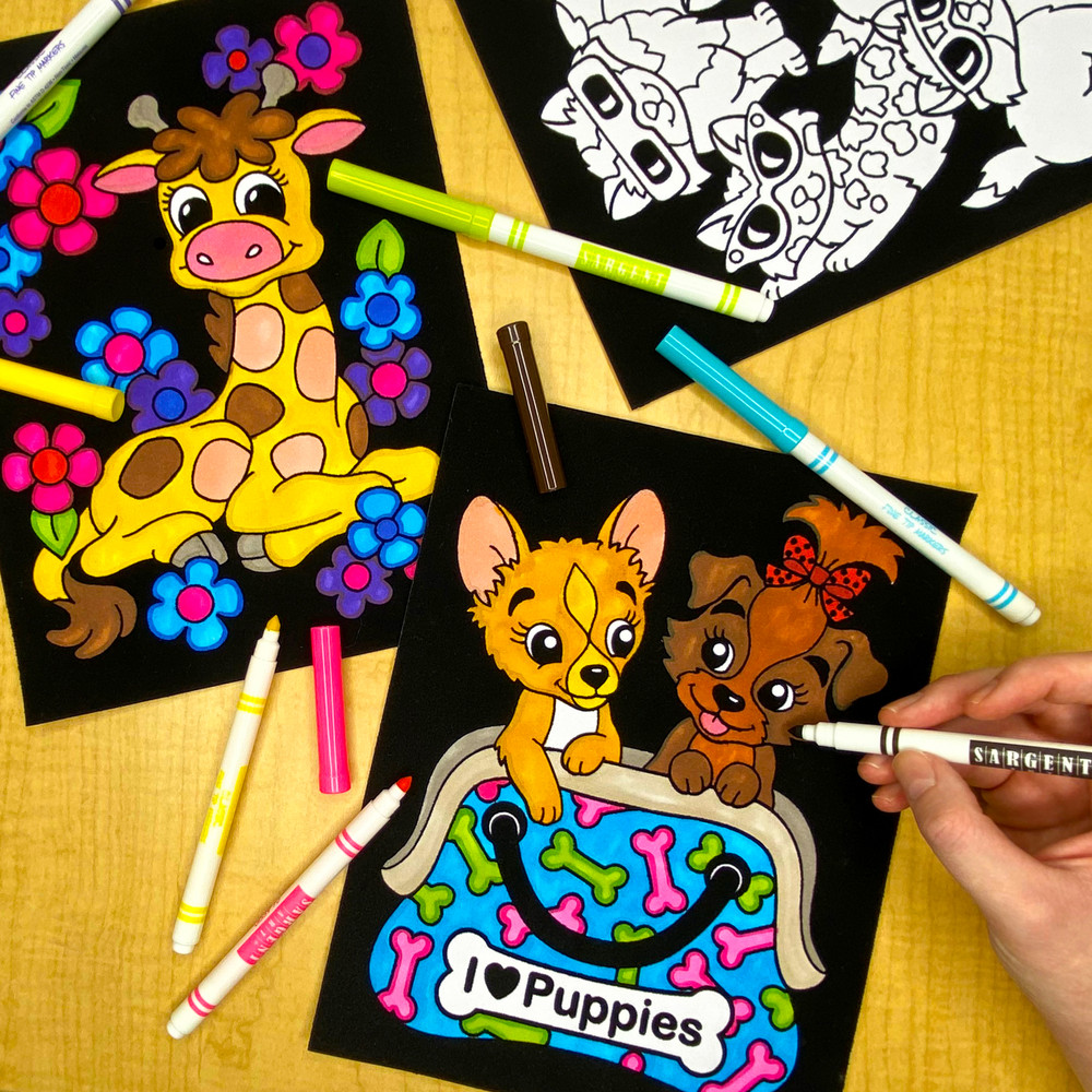 Super 18 Pack of Fuzzy Velvet Coloring Posters (Cute Animals