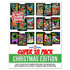 Super 18 Pack of Fuzzy Velvet Coloring Posters (Christmas Edition)