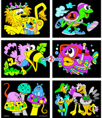 Cartoon Animals 6-Pack Fuzzy Velvet Coloring Posters