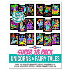 Super 18 Pack of Fuzzy Velvet Coloring Posters (Unicorns & Fairy Tales)