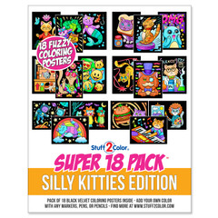Super 18 Pack of Fuzzy Velvet Coloring Posters (Silly Kitties)