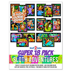 Super 18 Pack of Fuzzy Velvet Coloring Posters (Sloth Adventures)