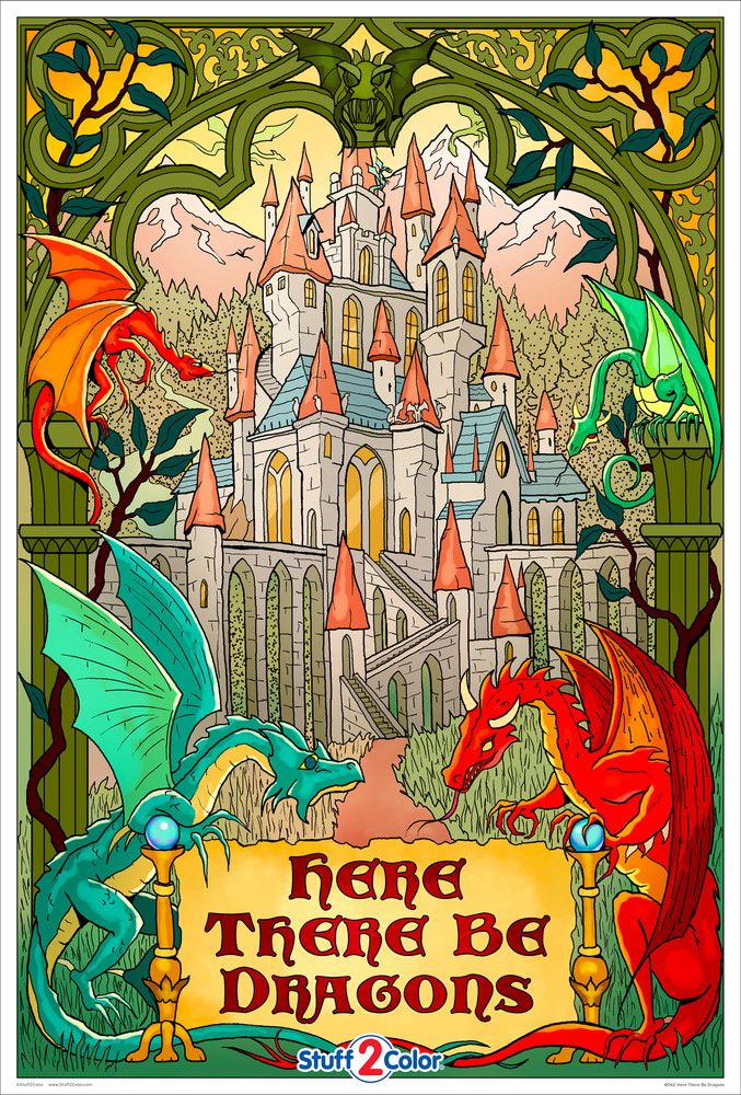 Download Giant Dragon Castle Coloring Poster for Kids and Adults - Arts and Crafts Coloring Activity ...