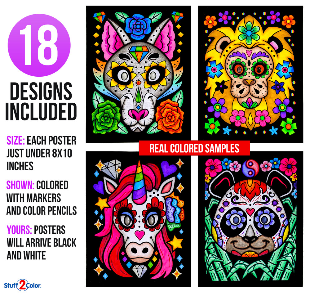 Super 18 Pack of Fuzzy Velvet Coloring Posters (Animal Smiles