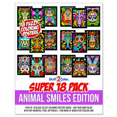 Super 18 Pack of Fuzzy Velvet Coloring Posters (Animal Smiles)