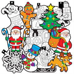 Color Your Own Christmas Ornaments - 12 Pack (All Unique Designs Designs + Tree Hangers)