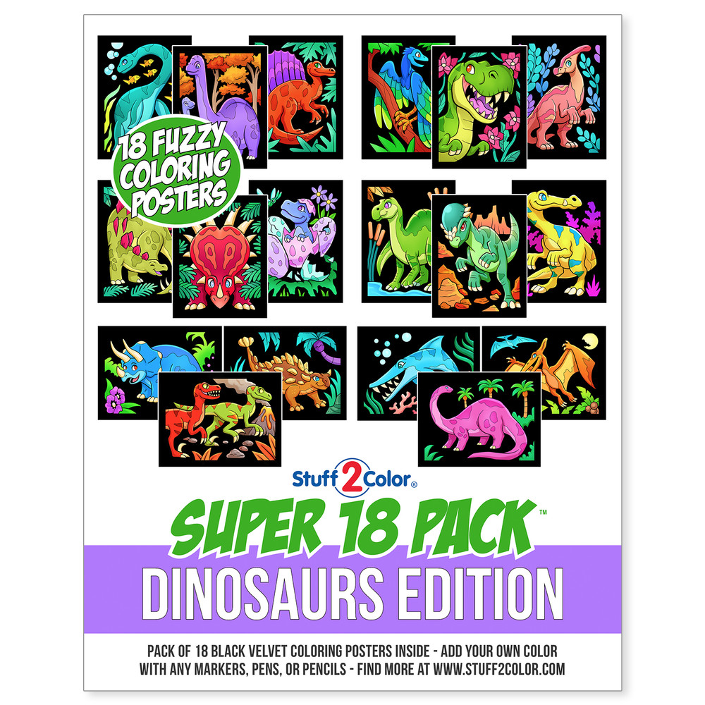 Stuff2Color Super Pack of 18 Fuzzy Velvet Coloring Posters (Dinosaurs Edition) - Arts Crafts for Boys and Girls - Great for After School, T
