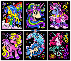 Unicorn Joy - 6 Pack of Fuzzy Velvet Coloring Posters for Kids and Adults