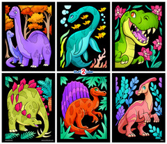 Dino Adventure - 6 Pack of Fuzzy Velvet Coloring Posters for Kids and Adults