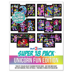 Super 18 Pack of Fuzzy Velvet Coloring Posters (Unicorn Fun)