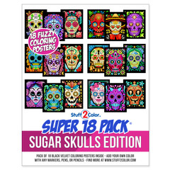 Super 18 Pack of Fuzzy Velvet Coloring Posters (Sugar Skulls Edition)