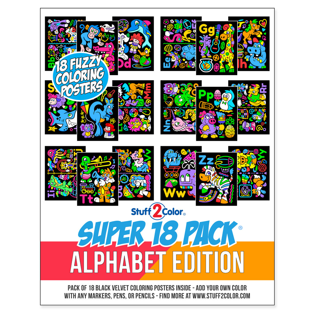 Super 18 Pack of Fuzzy Velvet Coloring Posters (Alphabet Edition)