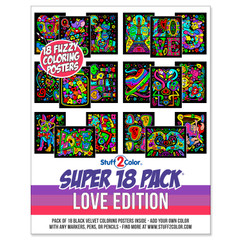 Super 18 Pack of Fuzzy Velvet Coloring Posters (Love Edition)