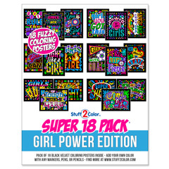 Super 18 Pack of Fuzzy Velvet Coloring Posters (Girl Power Edition)