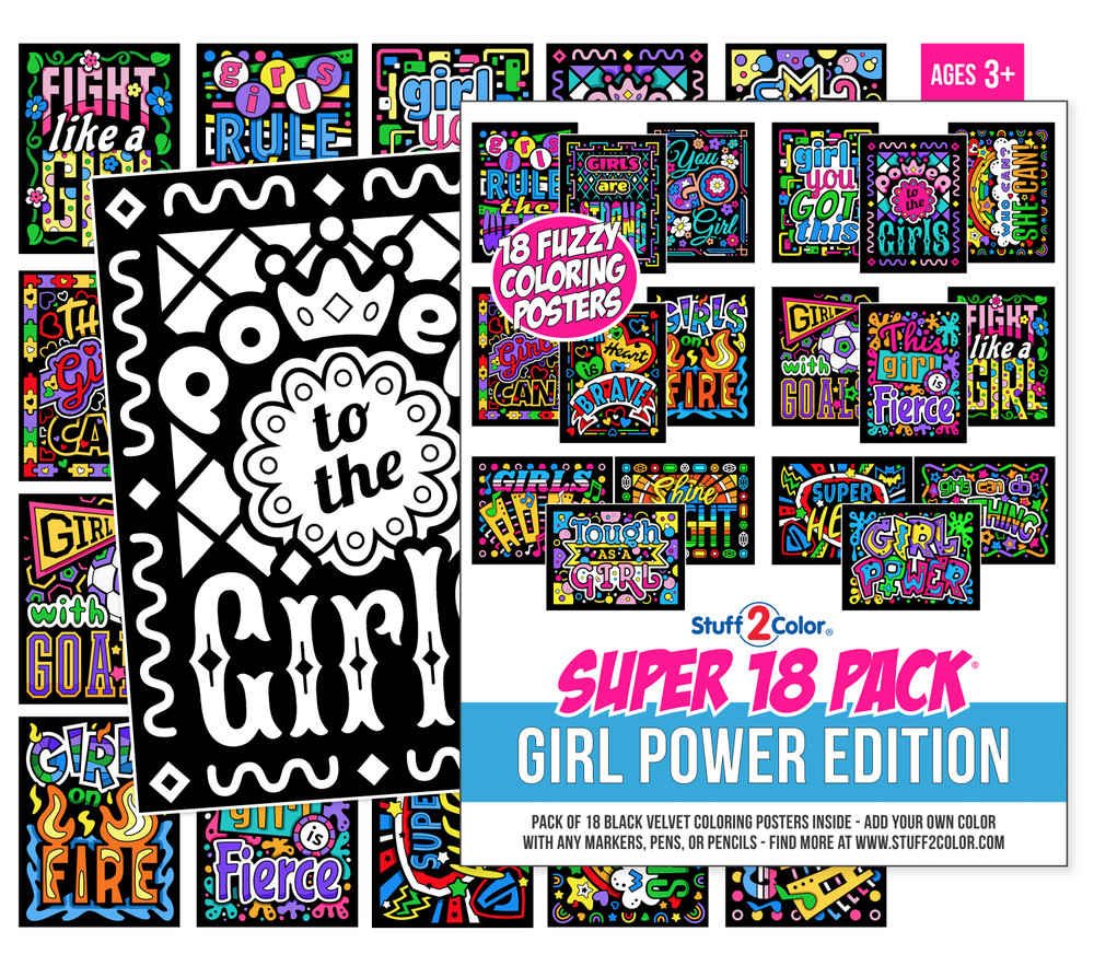 Girl Power Fuzzy Velvet Coloring Posters – Super 18 Pack