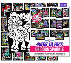 Super 18 Pack of Fuzzy Velvet Coloring Posters (Unicorn Sparkle)