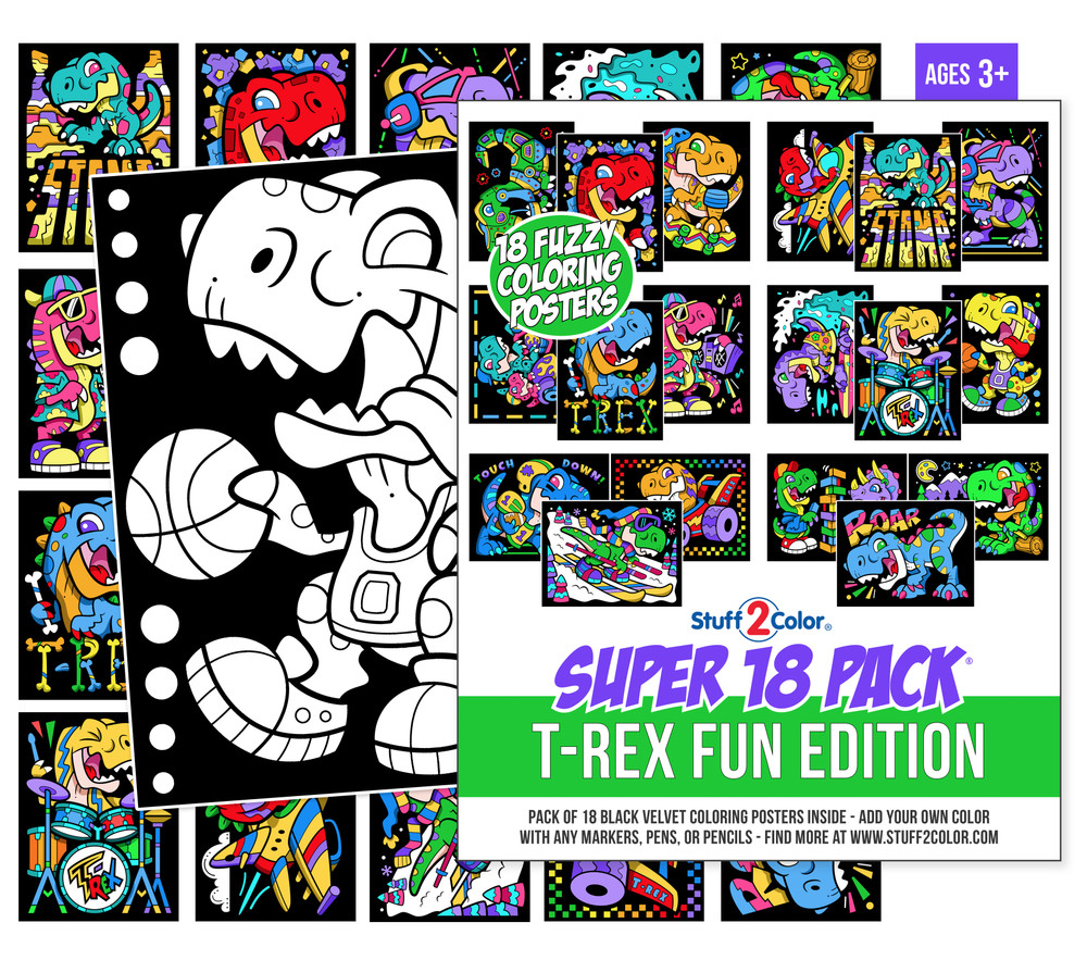 T-Rex Fun Fuzzy Velvet Coloring Posters – Super 18 Pack
