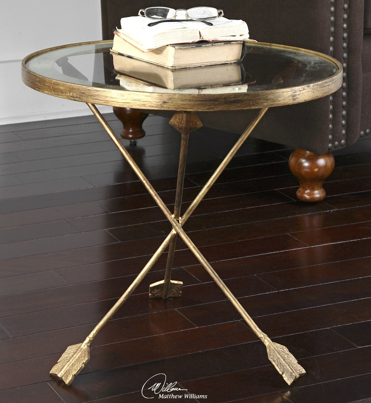 Aero Round Gold Leaf Side Table Zin Home