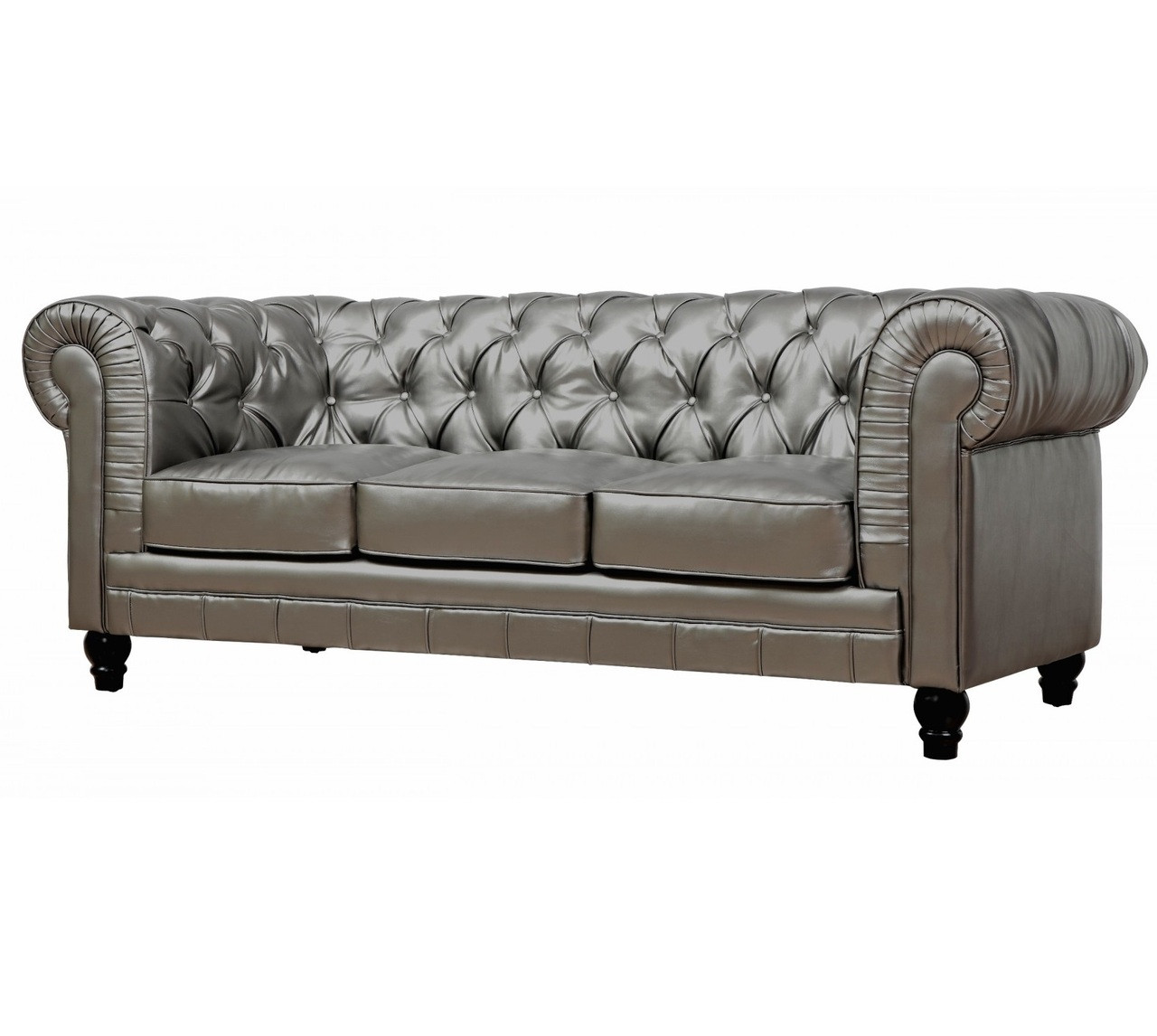 Zahara Tufted Silver Leather Chesterfield Sofa Zin Home