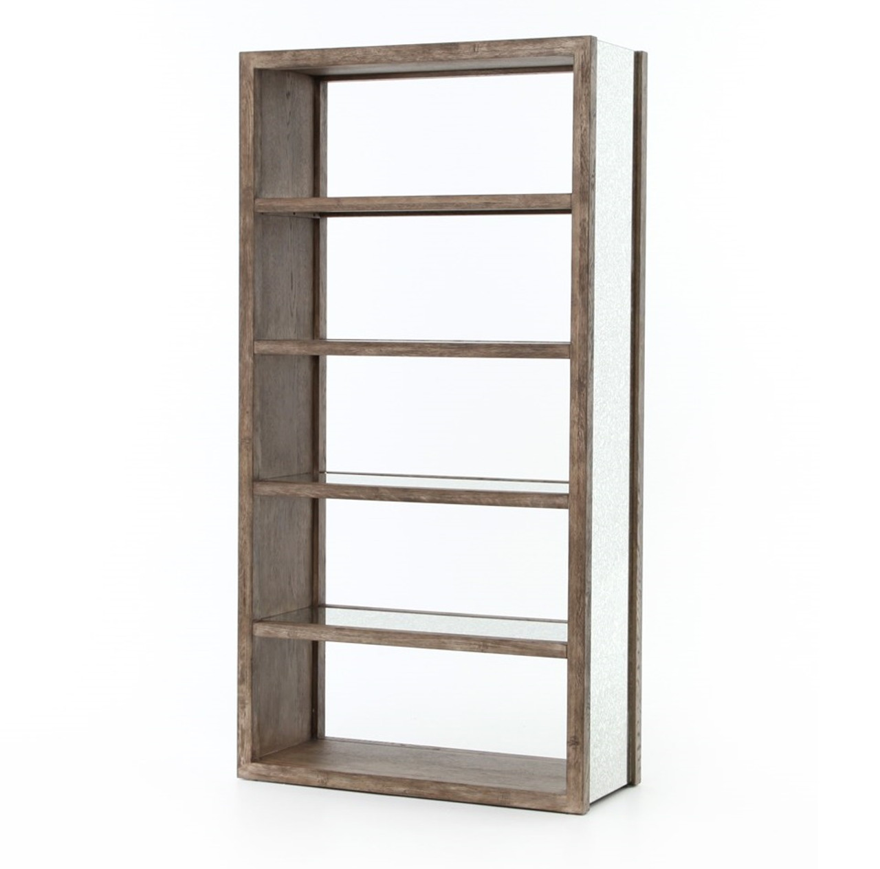 Hollywood Regency Grey Oak + Antiqued Mirror Bookcase Zin Home