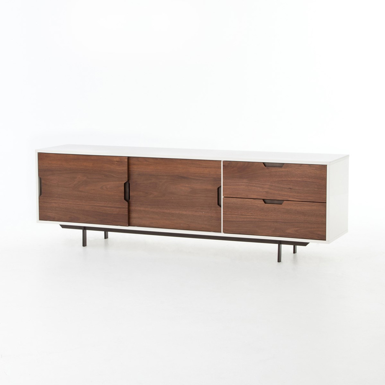 Modern White Large Media Console with Sliding Doors Zin Home