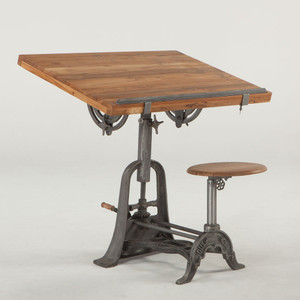 Rupert Industrial Architect Work Table Desk With Attached ...