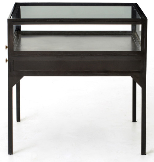 Shadow Box Industrial Metal and Glass Side Table Zin Home