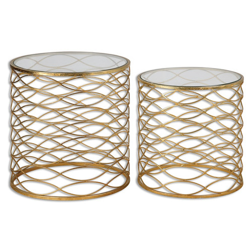 Zoa Bright Gold Leaf Glass Top Side Tables | Zin Home