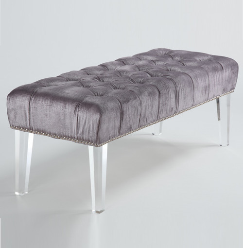 Stella Grey Velvet Tufted Acrylic Bed End Bench