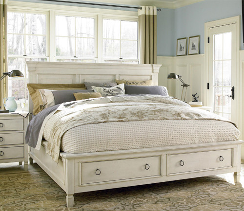 Country-Chic Wood King Size White Storage Bed | Zin Home