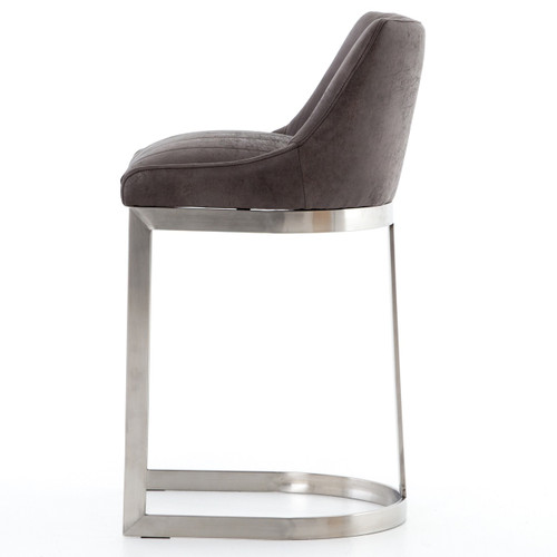 Rory Graphite Leather + Stainless Steel Counter Stool Zin Home