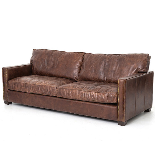 Larkin 3 Seater Vintage Cigar Contemporary Leather Sofa ...