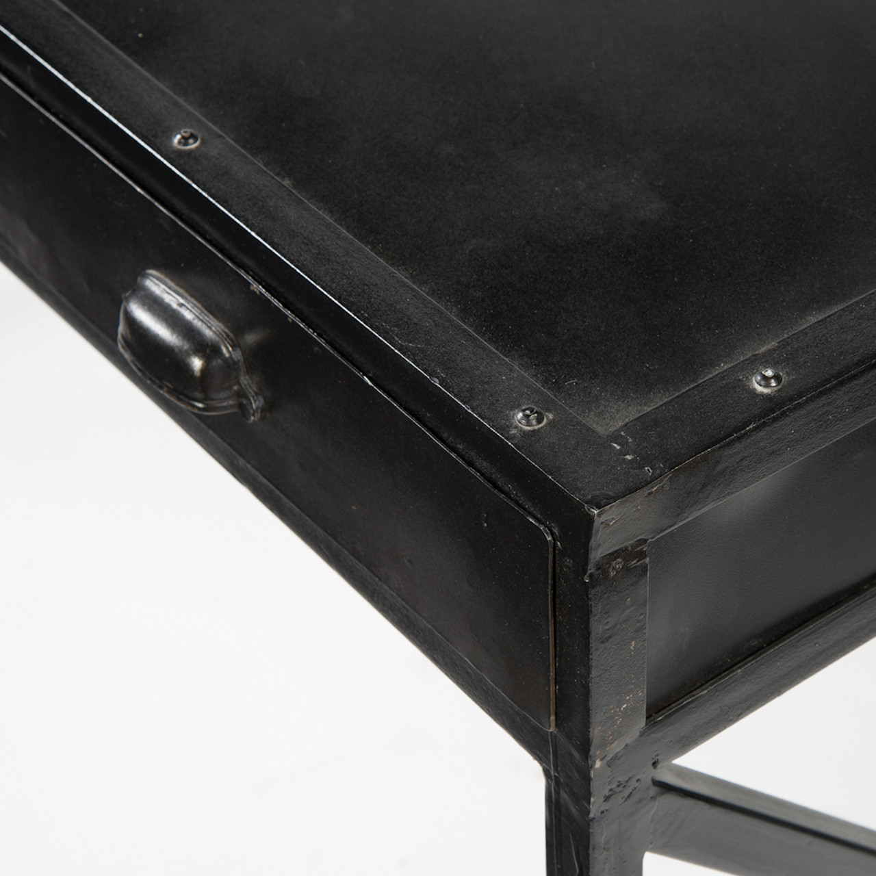 Industrial Antique Black Iron Writing Desk With 3 Drawers Zin Home