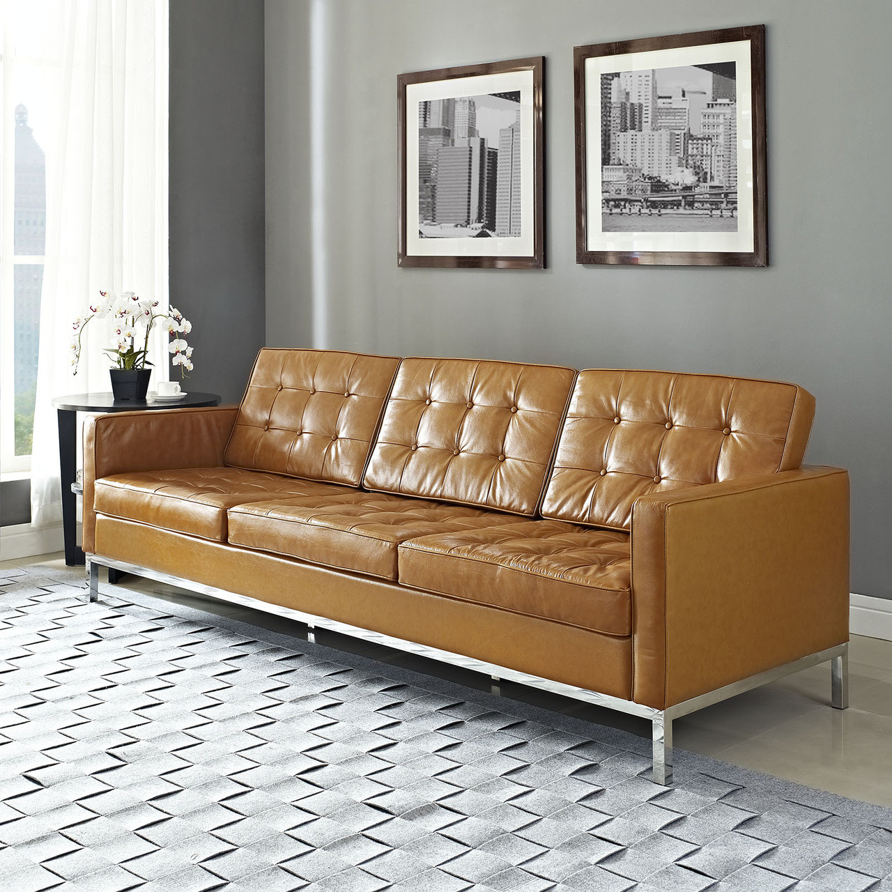 Florence Style Leather Loft Sofa Zin Home - Tan Leather florence style leather loft sofa zin home - tan leather