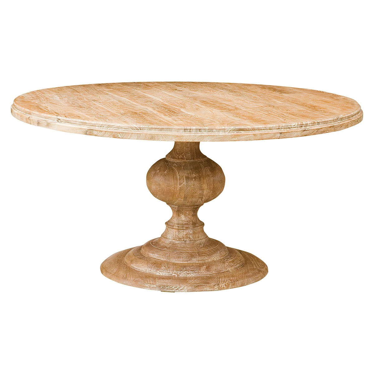 60" Round Pedestal Dining Table in Whitewash | Wood Round Dining Table