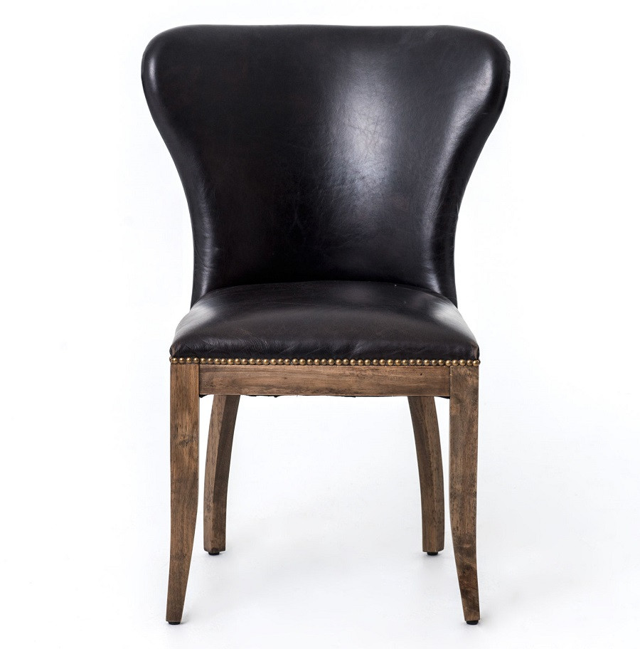 Richmond Black Leather Wingback Dining Chair with Weathered Oak Frame