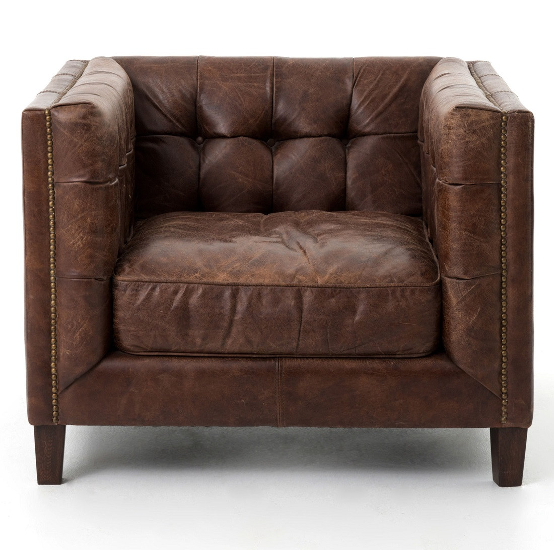 Abbott Vintage Cigar Tufted Leather Club Chair | Zin Home