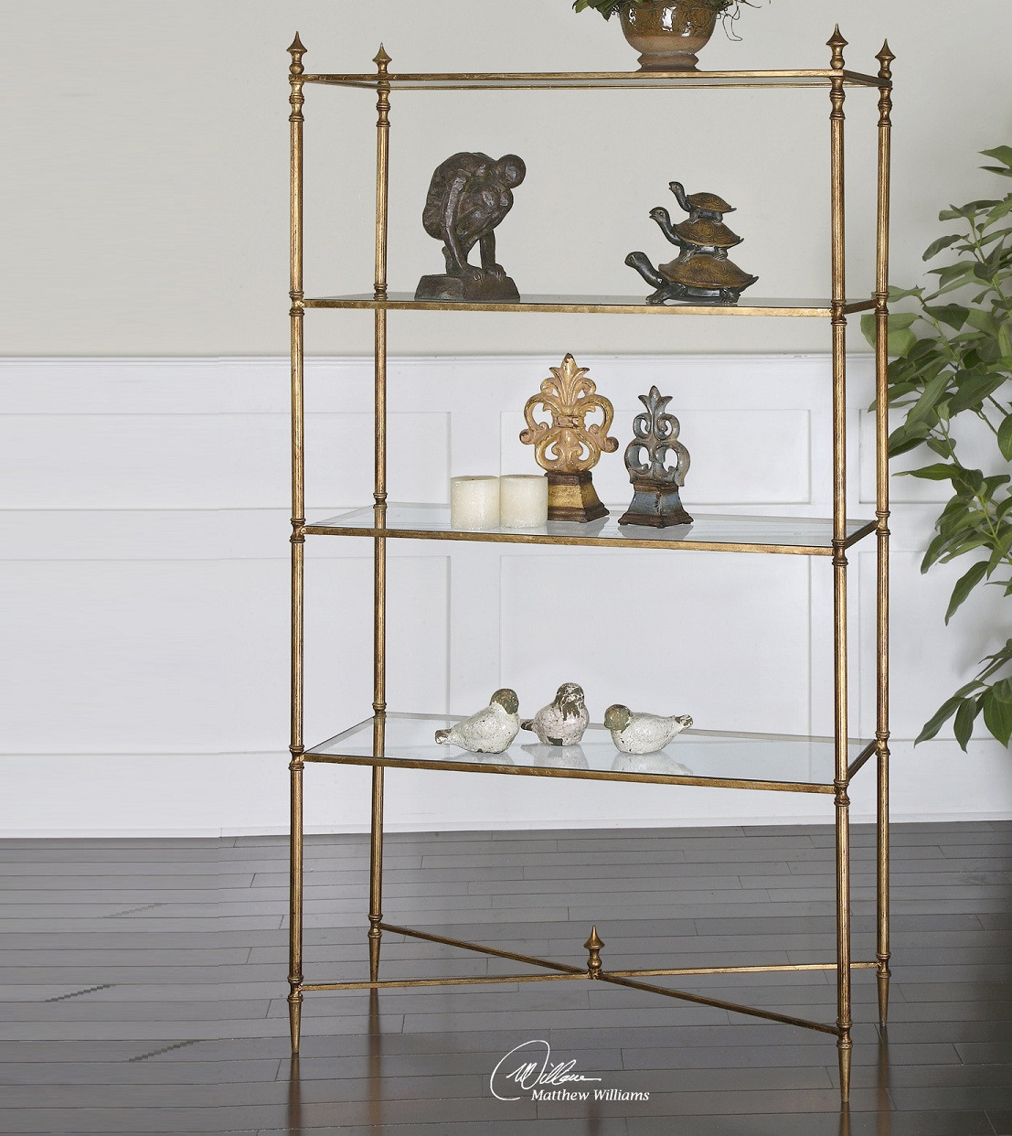 Henzler Gold Leaf Glass Shelf Etagere Bookcase| Zin Home