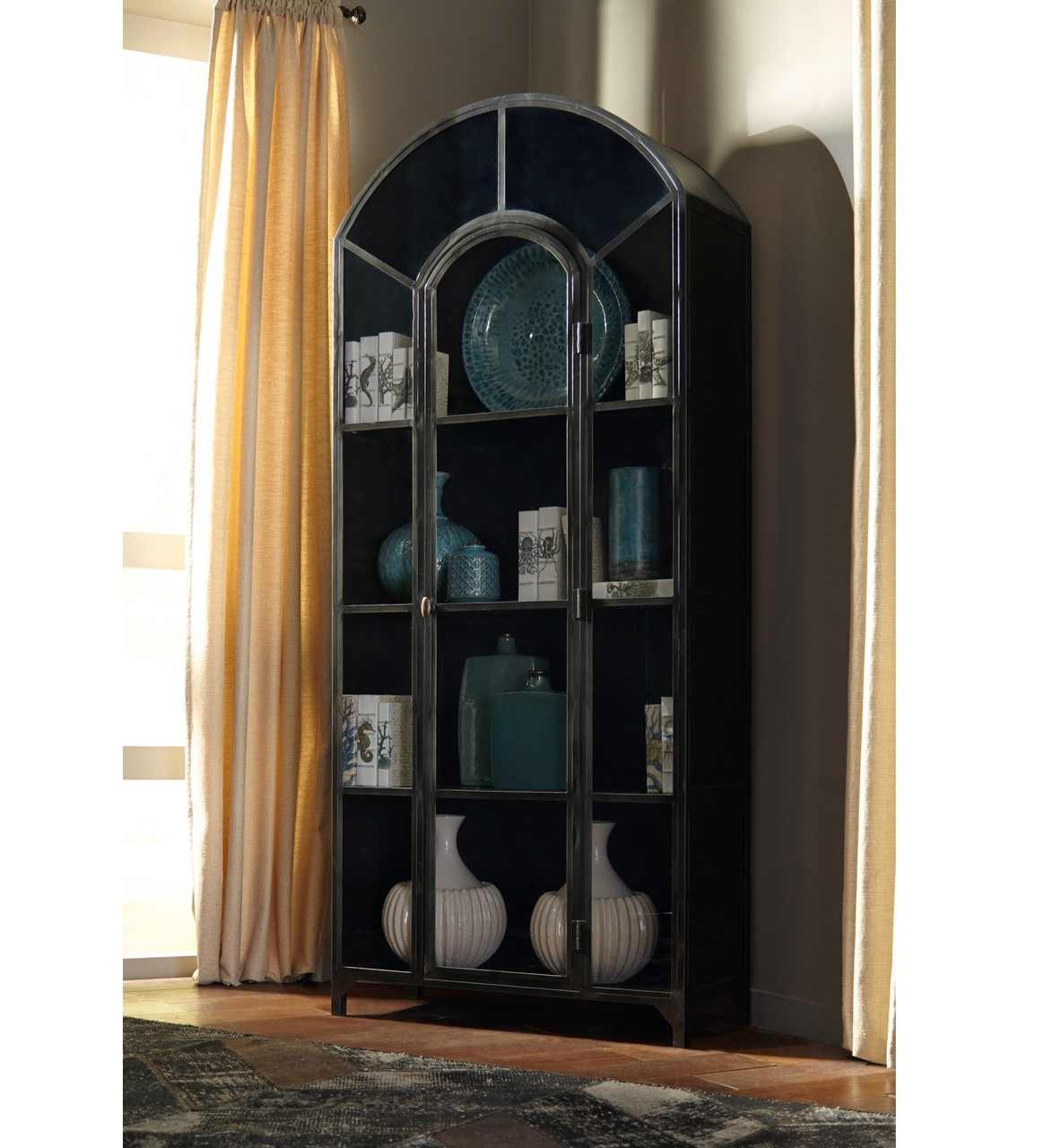 Shadow Box Industrial Black Metal Curio with 2 Doors Zin Home