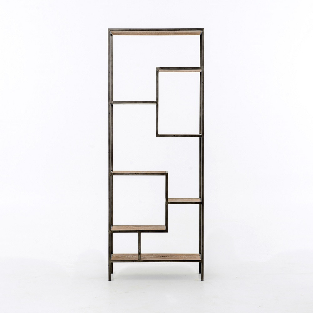 Geometric Reclaimed Pine Wood + Iron Bookcase 84" Zin Home
