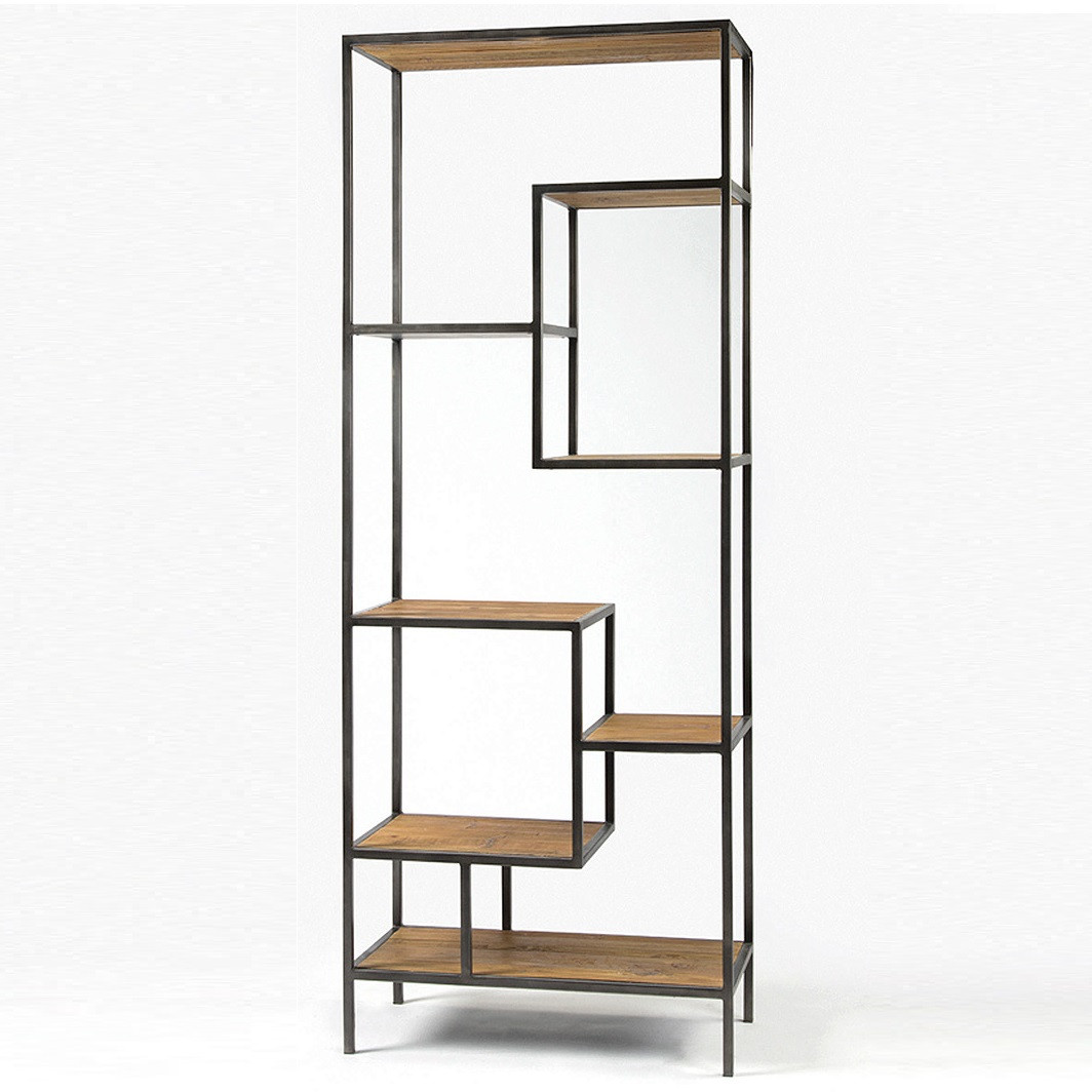 Geometric Reclaimed Pine Wood + Iron Bookcase 84" Zin Home