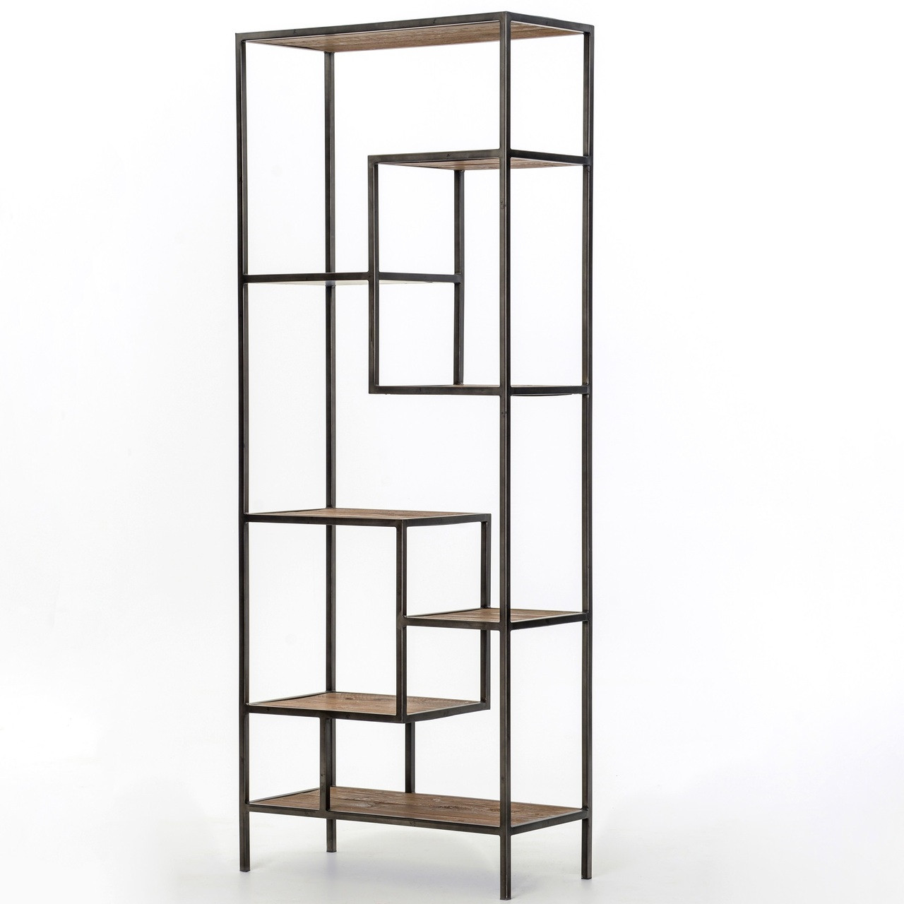 Geometric Reclaimed Pine Wood + Iron Bookcase 84" Zin Home