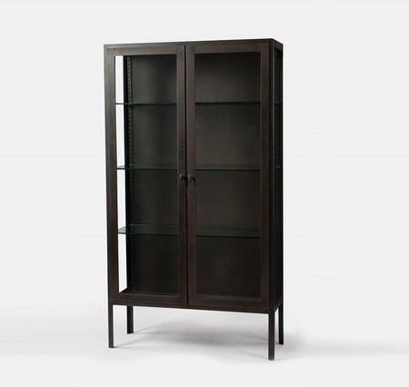 Trenton Aged Black Metal Display Cabinet with Glass Doors ...