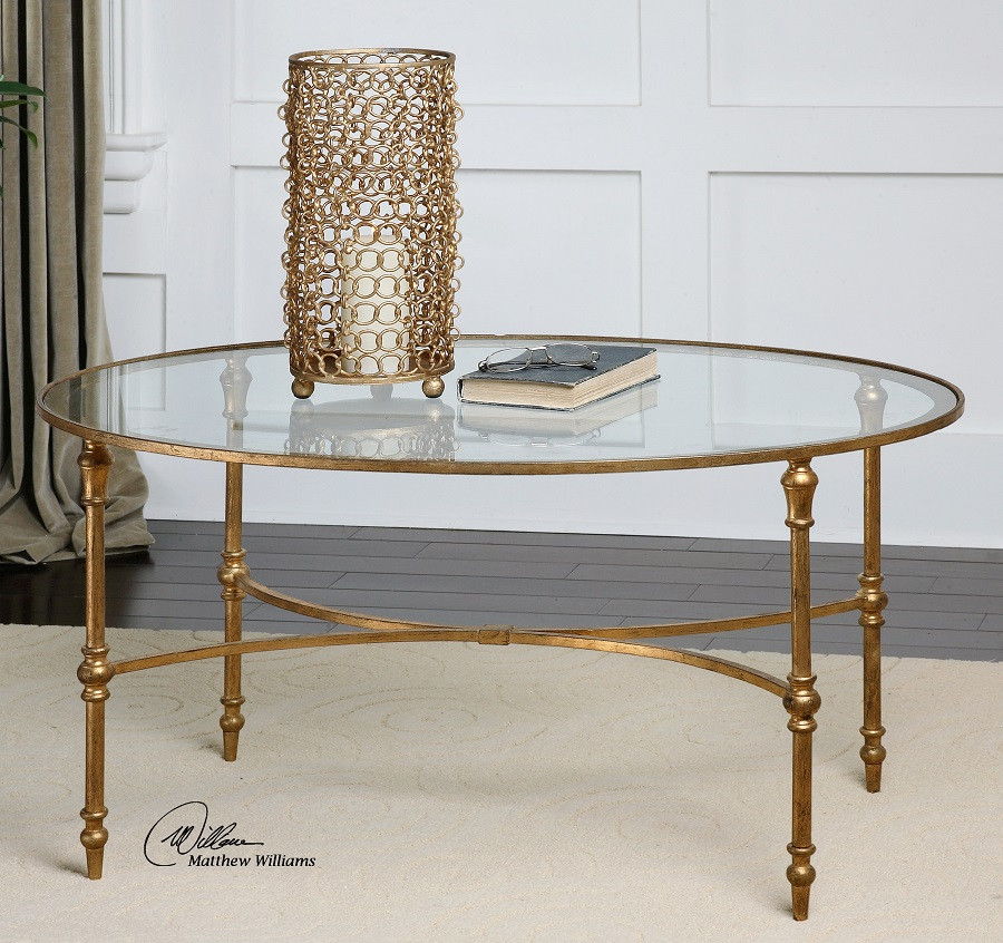 Glass And Gold Coffee Tables / Vintage Gold Round Glass Top Coffee Table - Windsor Browne - If you're into glass coffee tables exclusively, we'd recommend reading this round up, too.