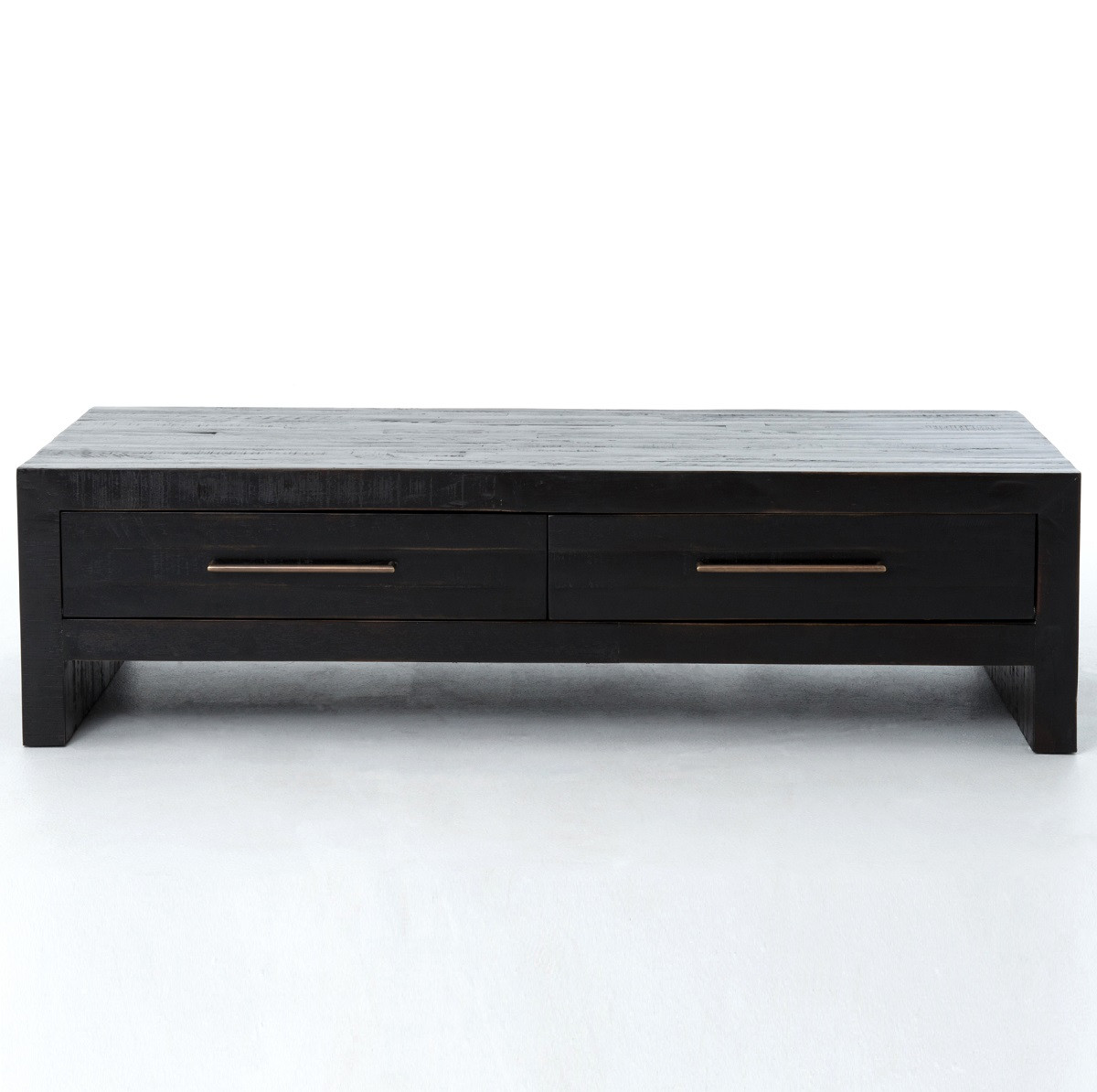 Burnished Black Reclaimed Pine Wood Coffee Table with Drawers Zin Home