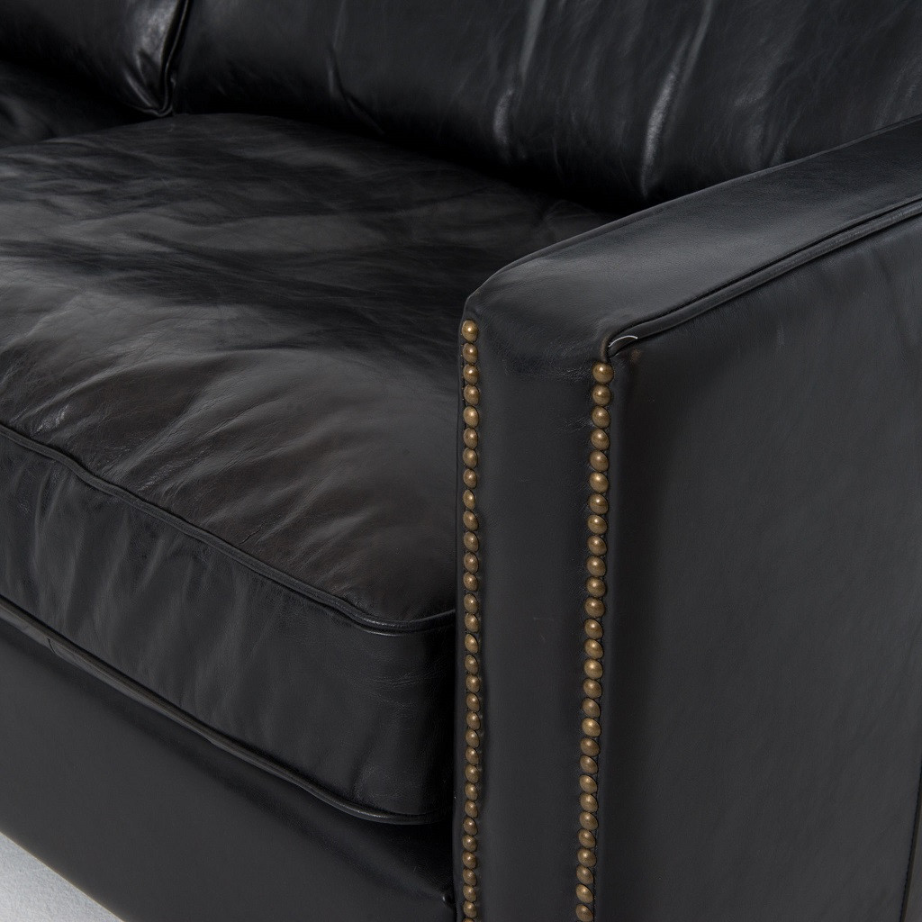 Larkin 3 Seater Vintage Black Distressed Leather Sofa Zin Home